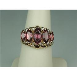 Vibrant 10K Yellow Gold Ladies Ring Fine set with 5 MQ cut pink tourmaline weighing approx. 3.00 car