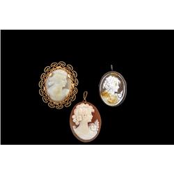 Collection of 3 Antique Cameo's One is signed on back.One is signed on back.