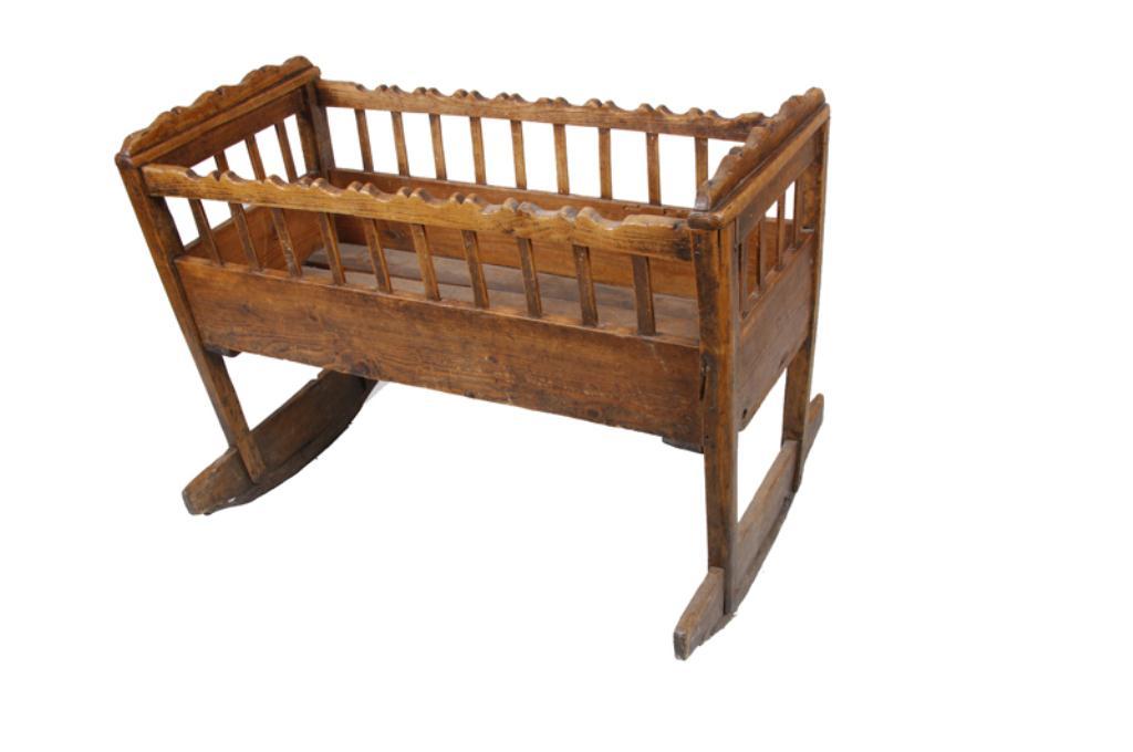 Early Oak Spanish Colonial Baby Crib Circa early 1700s, from Pueblo