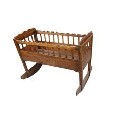 Early Oak Spanish Colonial Baby Crib Circa early 1700s, from Pueblo, Mexico, shows age, measures 43"