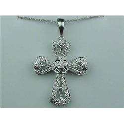 Very Fine 14K WG Ladies Cross Pendant Custom made antique design, pave set with over 46 round diamon