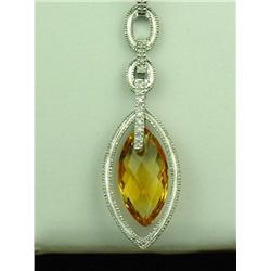 Superb 10K WG Ladies Custom Made Pendant Set with a fine checkerboard cut citrine weighing approx. 3