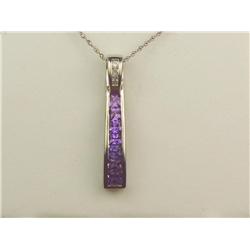 Elegant 10K WG Ladies Custom Made Pendant Channel set with 7 princess cut Amethyst and side diamonds