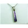 Image 2 : Elegant 10K WG Ladies Custom Made Pendant Channel set with 7 princess cut Amethyst and side diamonds