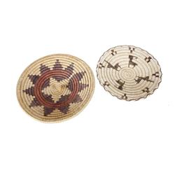 Collection of 2 Basketry Trays One Popago wedding basket with geometric design which measures 12"x2"