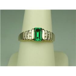 Hi-Quality 14K YG Ladies Custom Made Ring Set with a center Chatham style color emerald weighing app