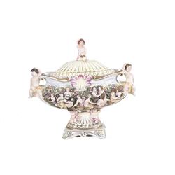 Large Capadimonte Lidded Vase Stamped on bottom, hand painted in Italy, in overall good condition wi