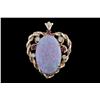 Image 1 : Ladies Heart Pendant w/Large Oval Opal Cab Surrounded by four diamonds and three garnets set in beau