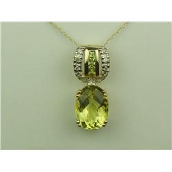 Terrific 14K YG Ladies Custom Design Pendant Set with a center oval lemon quartz and pave set diamon