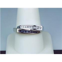 Fashionable 14K 2-Tone Gold Ladies Custom Ring Channel set with fine quality round diamonds and squa