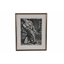 Fine Art Lithograph of Male Nude Signed Strumberg in lower right hand corner, image size is 12"x15".