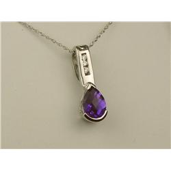Elegant 14K White Gold Ladies Pendant Set with a fine pear shape Amethyst and high quality channel s