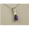 Image 1 : Elegant 14K White Gold Ladies Pendant Set with a fine pear shape Amethyst and high quality channel s