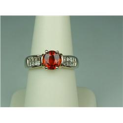 Ladies 14K 2-Tone Gold Custom Made Ring Set with a fine center reddish/orange sapphire weighing 1.58
