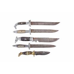 Collection of 5 Mexican Bowie Knives Shows heavy age.Shows heavy age.