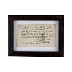 Connecticut Pay Table Dated 1781 Signed by Finn Wadsworth, William Mosley, and John Rogers, for 40 p