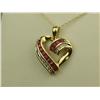 Image 2 : Ladies 10K YG Heart Design Pendant Pave and channel set with rubies and diamonds weighing approx. 0.