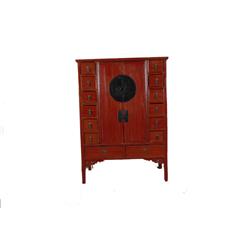Large Chinese Armoire Red lacquer, in the style of Tyne Dynasty, made from Jumu/Elm, used for storin