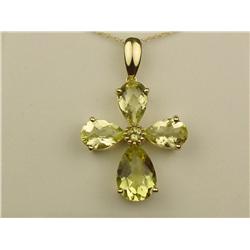 Dazzling 10K YG Ladies Cross Design Pendant Set with custom cut lemon quartz weighing approx. 5.00 c