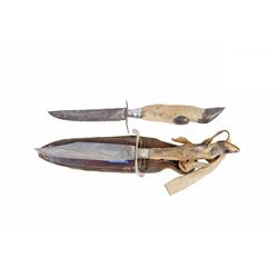 Collection of 2 Deer Hoof Bowie Knives 1 very nice knife with leather sheath marked Joseph Allen & S