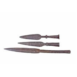 Collection of 3 Colonial Era Lance Heads Hand forged, largest one measures 23" overall, the two smal