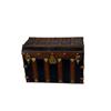 Image 1 : Large Trunk Wrapped in Leather With wood trim and tack details on small metal casters, measures 34"L