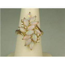 Hi-Quality 14K YG Ladies Waterfall Design Ring Set with 12 fine play of color Australian opals and s