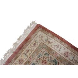 Barker Bros Handmade Oriental Rug Cream and mauve with floral design, measures 8x10.Cream and mauve 
