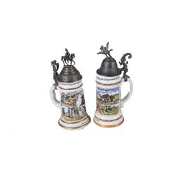 Pair of German Regimental Steins Decal decoration, one dated 1896-99 (Wachtmeister Doering) and one 