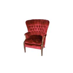 Channel Back Living Room Chair, Circa 1930s Burgandy velour upholstery, measures 34"Lx32"Dx40"H.Burg