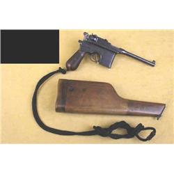 Mauser Broomhandle Cal .30 SN:118763 Semi-auto pistol, 7 1/2" barrel, matte blue finish, grooved woo