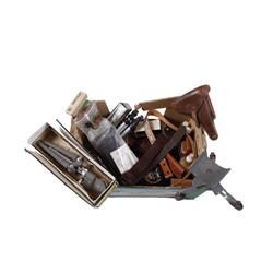 Bonanza Lot of Shooters Supplies. Including three legged telescope bases, knives, leather holsters, 