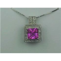 Dazzling 10K White Gold Ladies Pendant Set with a center square pink topaz weighing approx. 2.00 car
