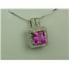 Image 2 : Dazzling 10K White Gold Ladies Pendant Set with a center square pink topaz weighing approx. 2.00 car