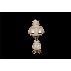 Beautiful Glass Kerosene Style Lamp Converted to electric, brass hardware, champagne frosted glass w