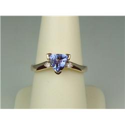 Hi-Quality 14K YG Ladies Handmade Ring Set with a center fine trilliant cut Tanzanite weighing over 