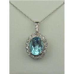 Dazzling 10K White Gold Ladies Pendant Set with an oval sky blue topaz weighing approx. 3.00 carats 