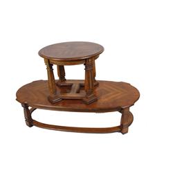 Contemporary Coffee & End Tables Book matched oak veneer, coffee table measures 56"Lx25"Wx16"H, end 