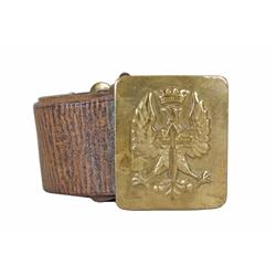 Military Brass Belt Buckle With Eagle design on leather belt, circa 1880.With Eagle design on leathe