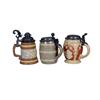 Image 1 : Collection of 3 Mettlach Steins #2077", "675", and #1740", all have pewter lids, all stamped on bott