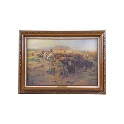 Collection of 2 Prints on Canvas 1- C M Russell entitled " When Horse Flesh Comes High" image size i