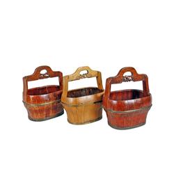 Collection of 3 Asian Wooden Baskets Each measures 20"x16"X12", one piece handle with nice relief ca