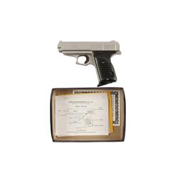 Lorcin Eng. Mdl L380 Cal .380auto SN:469688 Single action semi auto pocket pistol. Stainless steel c