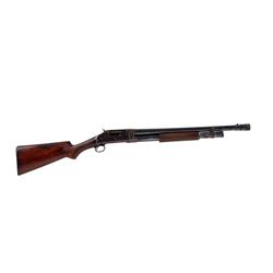 Winchester Mdl 97 12 ga SN:609862 Pump action take down shotgun with exposed hammer. Blued finish, w
