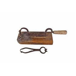 Collection of 2 Early Tools Consisting of an early metal sugar cube cutter which measures 9" overall