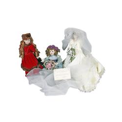 Collection of 3 Bisque Headed Dolls Including one "Princess Diana Bride Doll" with certificate of au