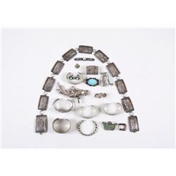Large Lot of Sterling Including a ladies concho belt, four broaches, a ring, screw-on earrings, a be