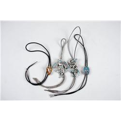 Collection of 4 Men's Bolo Ties Two are made of pewter depicting Kachinas, one is a resin arrow with