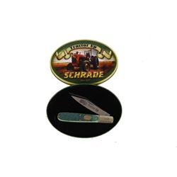 Schrade "Tractor-Up" One Blade Pocket Knife Has stag handle which has been dyed green, in original t