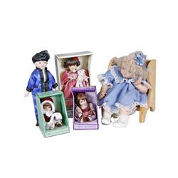 Lot of 5 Porcelain Headed Dolls Three are in original boxes.Three are in original boxes.